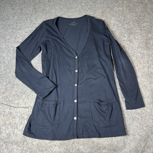 J Jill Summer's Edge Long Cardigan Women’s Small Deep Blue Cotton Lightweight - Picture 1 of 7